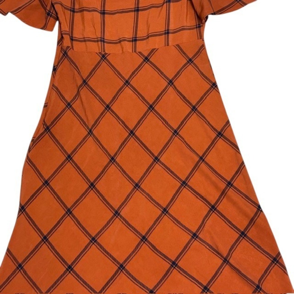 ModCloth Orange Plaid Flutter Sleeve V Neck Midi Dress Womens‎ M - Picture 15 of 16